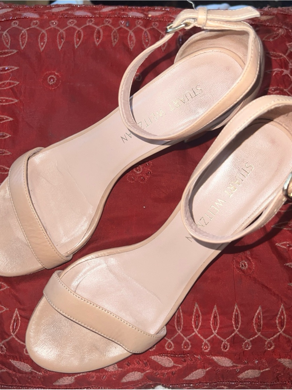 Stuart Weitzman Tan Leather Ankle-Strap Sandals Size 9 Pre-Owned